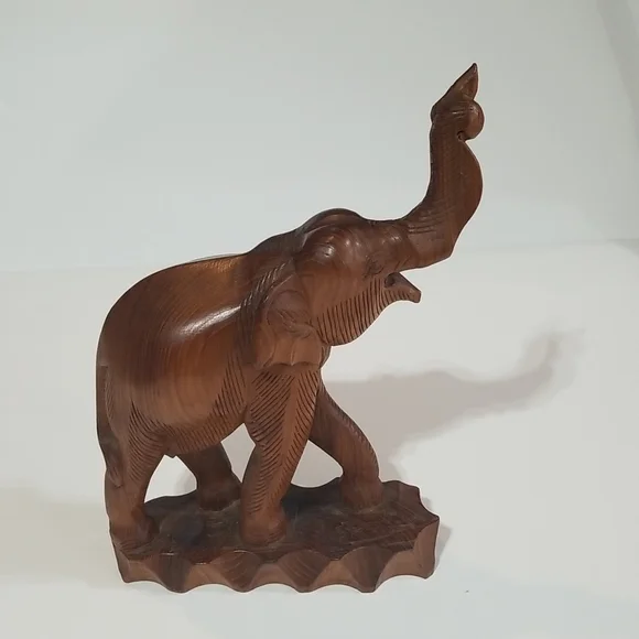 VINTAGE 14" Wooden Chunky Trunks Up Elephant on Attached Base - Picture 4 of 11